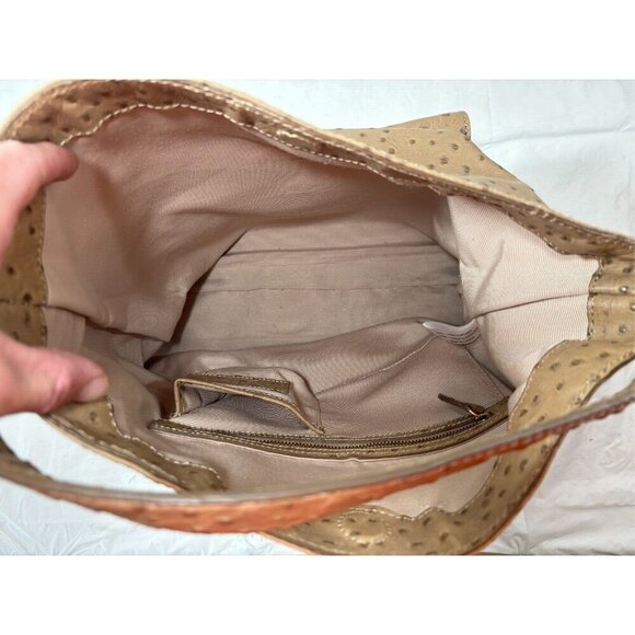 Talbots Light Brown Ostrich Leather Textured Hobo Bag Purse - Picture 16 of 17